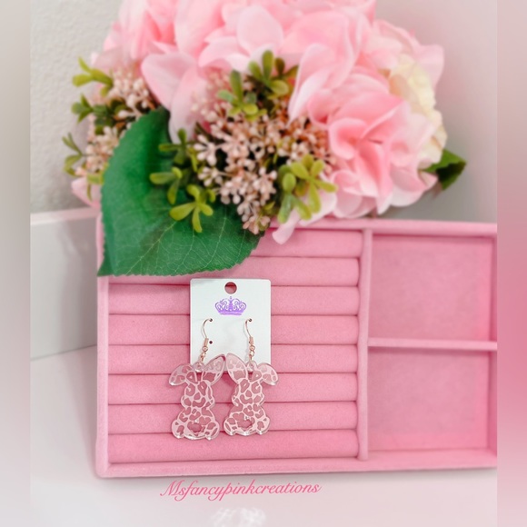 Pink Easter Bunny Acrylic Earrings NWT - Picture 3 of 3